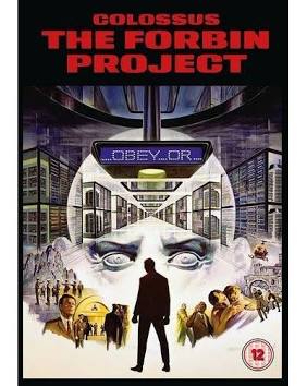 Affiche du film Colossus: The Forbin Project — un visage humain sous un écran affichant OBEY, dominant des rangées d'ordinateurs